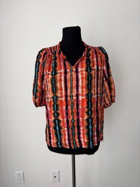 Jessica Simpson Orange Multi Striped Short Sleeve Blouse